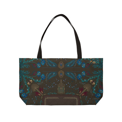 Boho Peacock Roaring 20’s Weekender Tote Bag — Brown Floral Travel Carryall