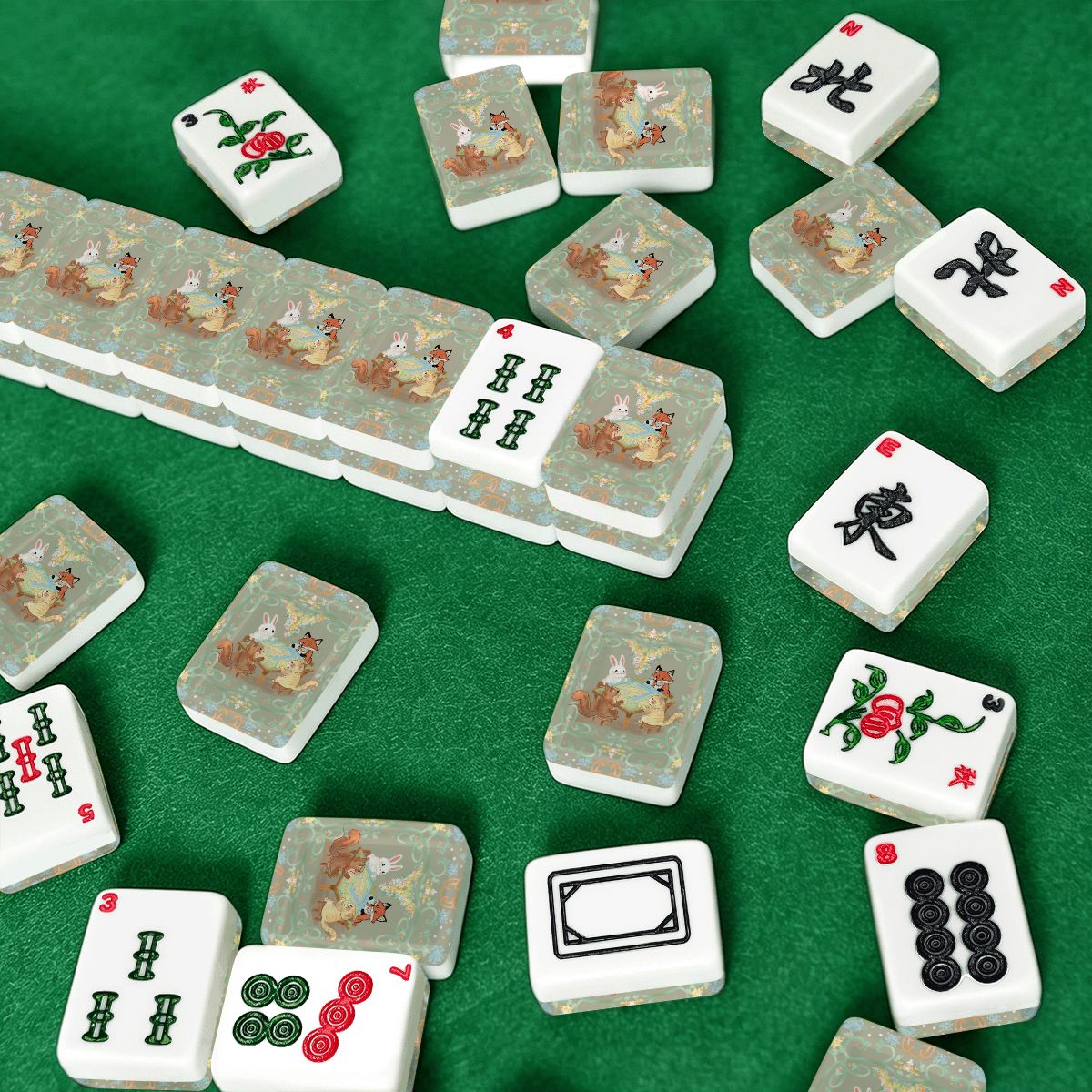 Pretty, pretty players on Sage green American Mahjong Tiles