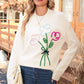 White Floral Embroidered Drop Sleeve Knit Sweater
