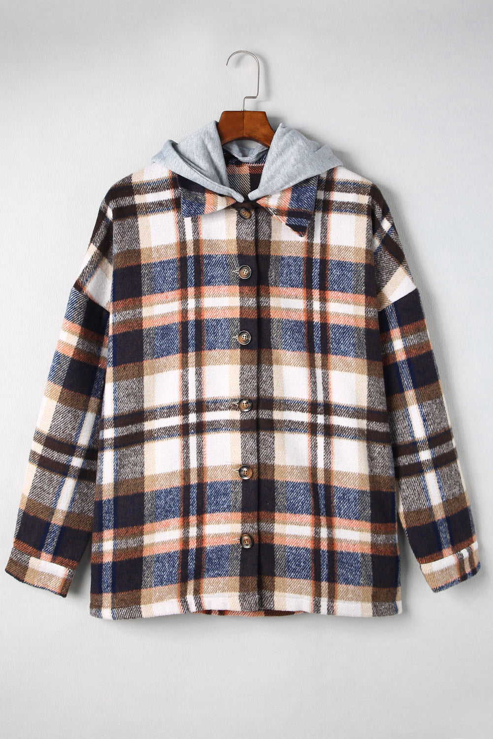 Button Up Plaid Hooded Jacket