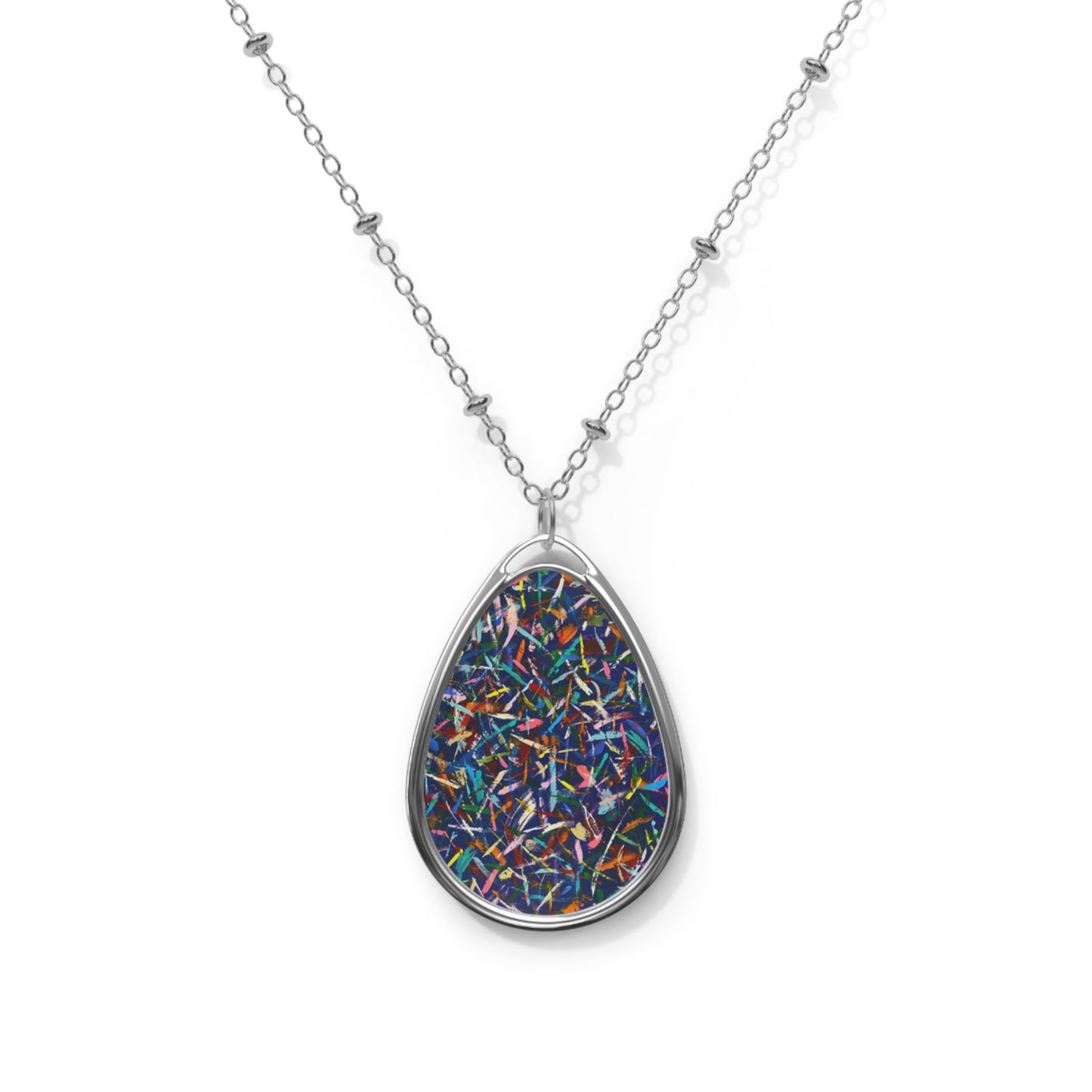 The Delemater Series -nSilver Teardrop Necklace — Colorful Confetti Resin Pendant