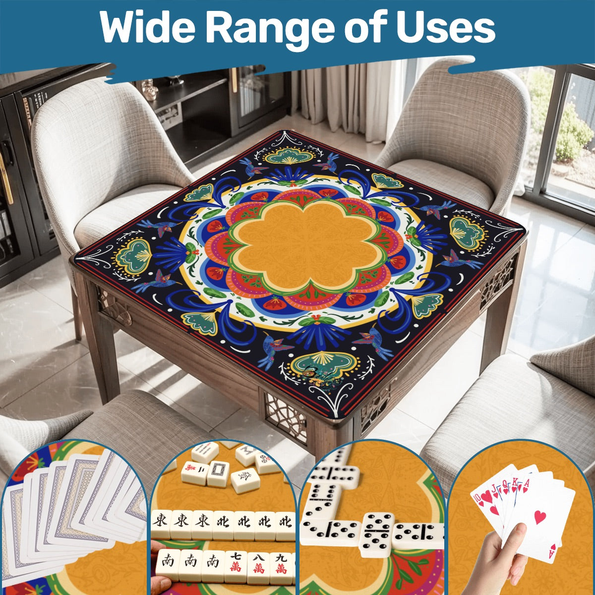 Folk Birds in 4 color options Mahjong Mat 31.5"x31.5" (Ship Rolled up)