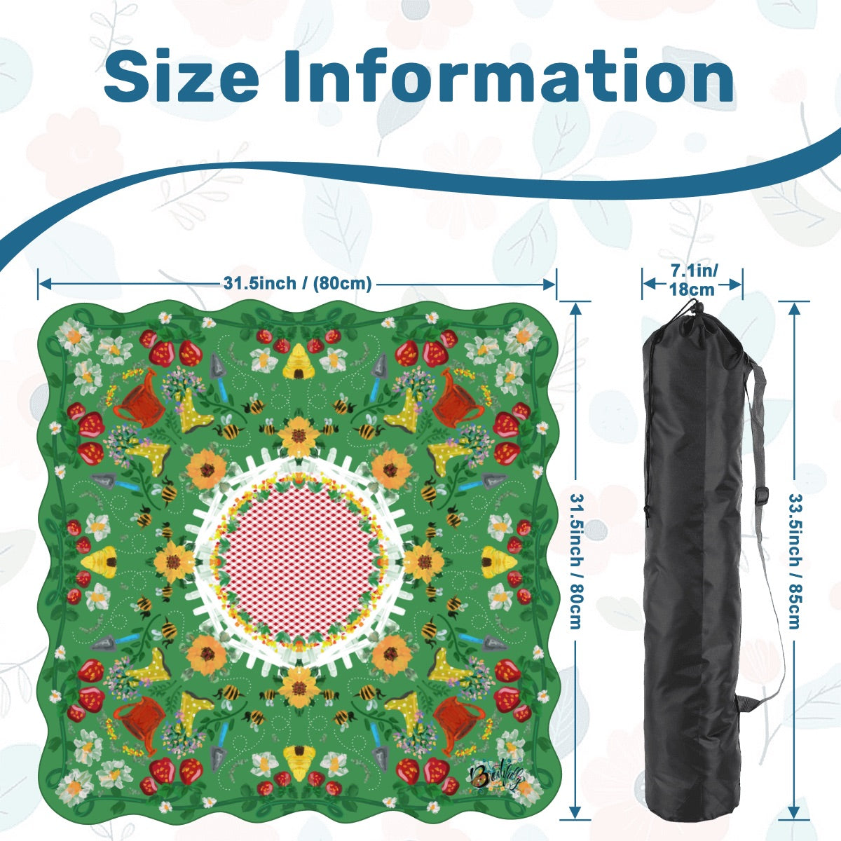 Strawberry Summer Season on Green - Scalloped Mahjong Mat 31.5"x31.5" (Ship Rolled up)
