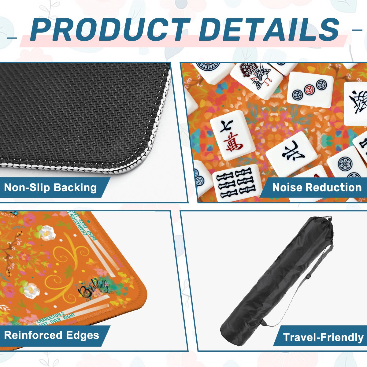 Mahjong Mat (Made in USA) Spring on Orange w instructions