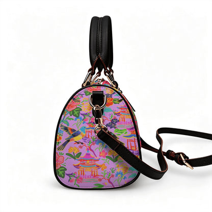 Vegan Leather Barrel Bag Waterproof Crossbody Handbag Bold birds