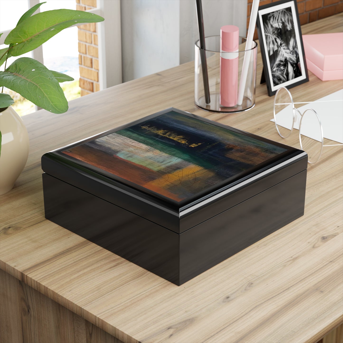 The Delamater Series- Abstract Nightscape Jewelry Box — Modern Painted Keepsake Box