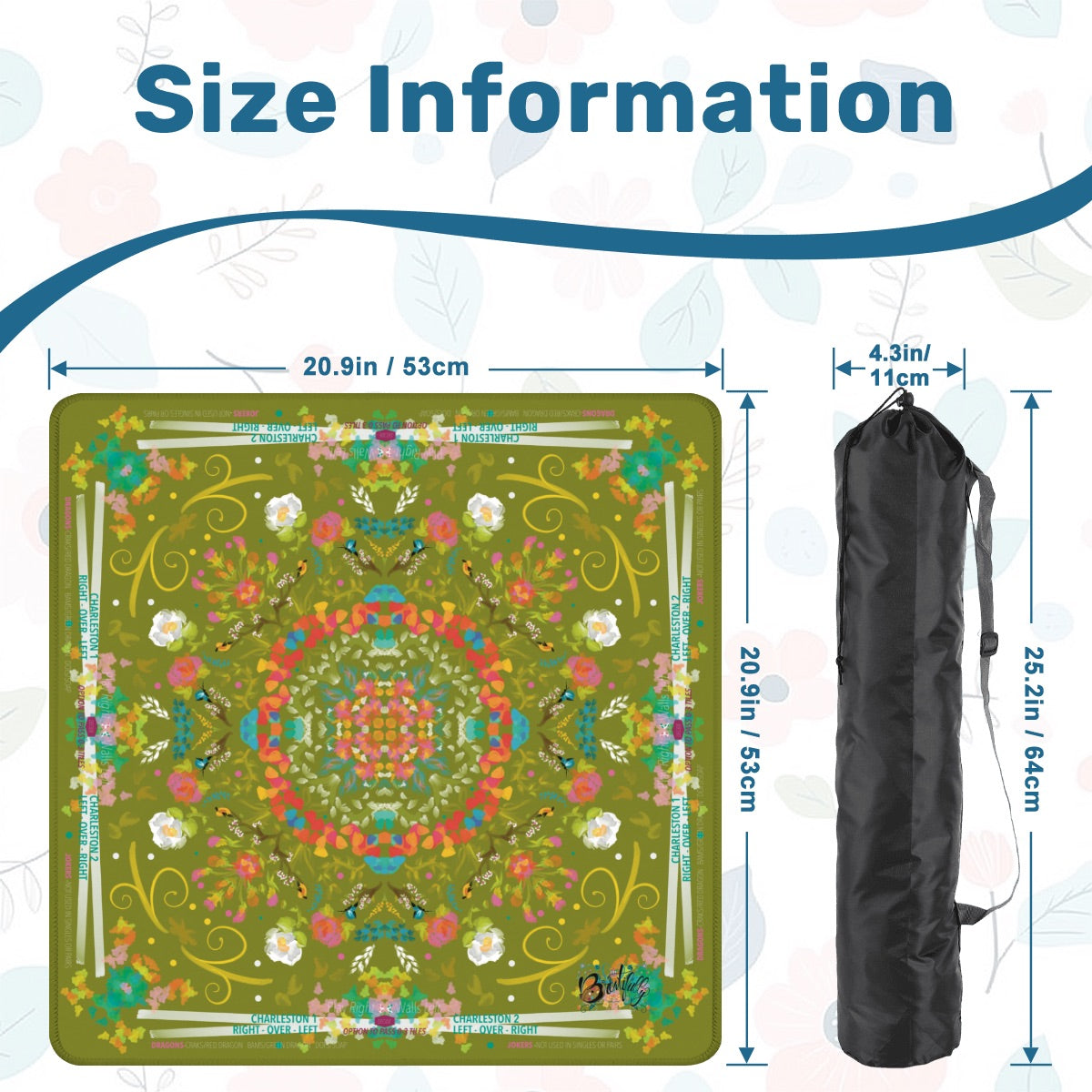 2026 Spring Green Mini Travel Mahjong Mat with directions-20.9"x20.9" (Ship Rolled up)