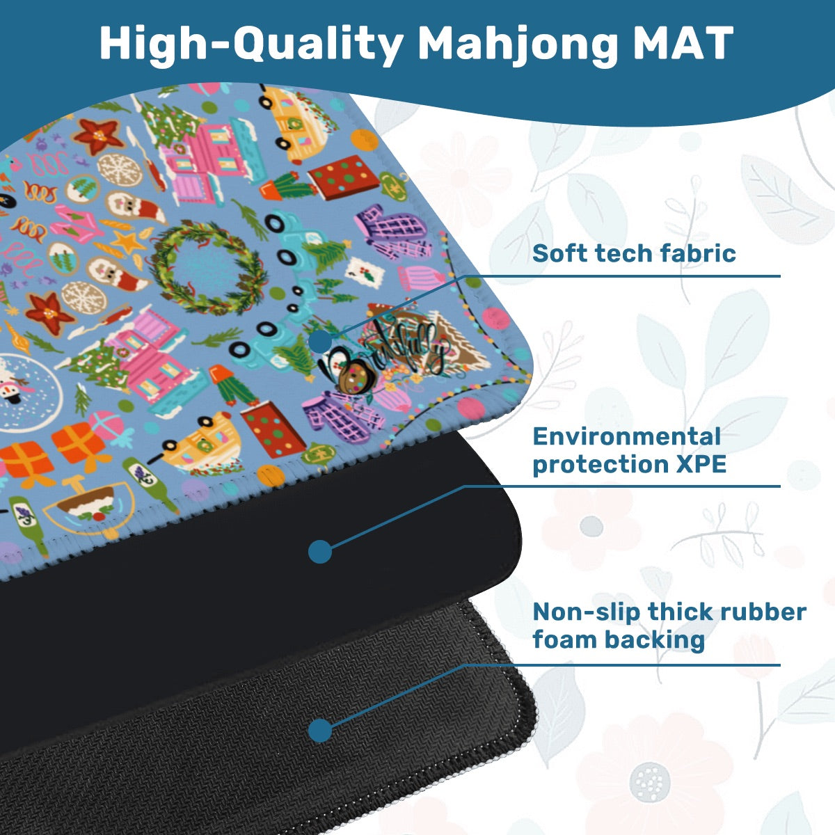 Folk Art Christmas series Mahjong Mat 31.5"x31.5" (Ship Rolled up)