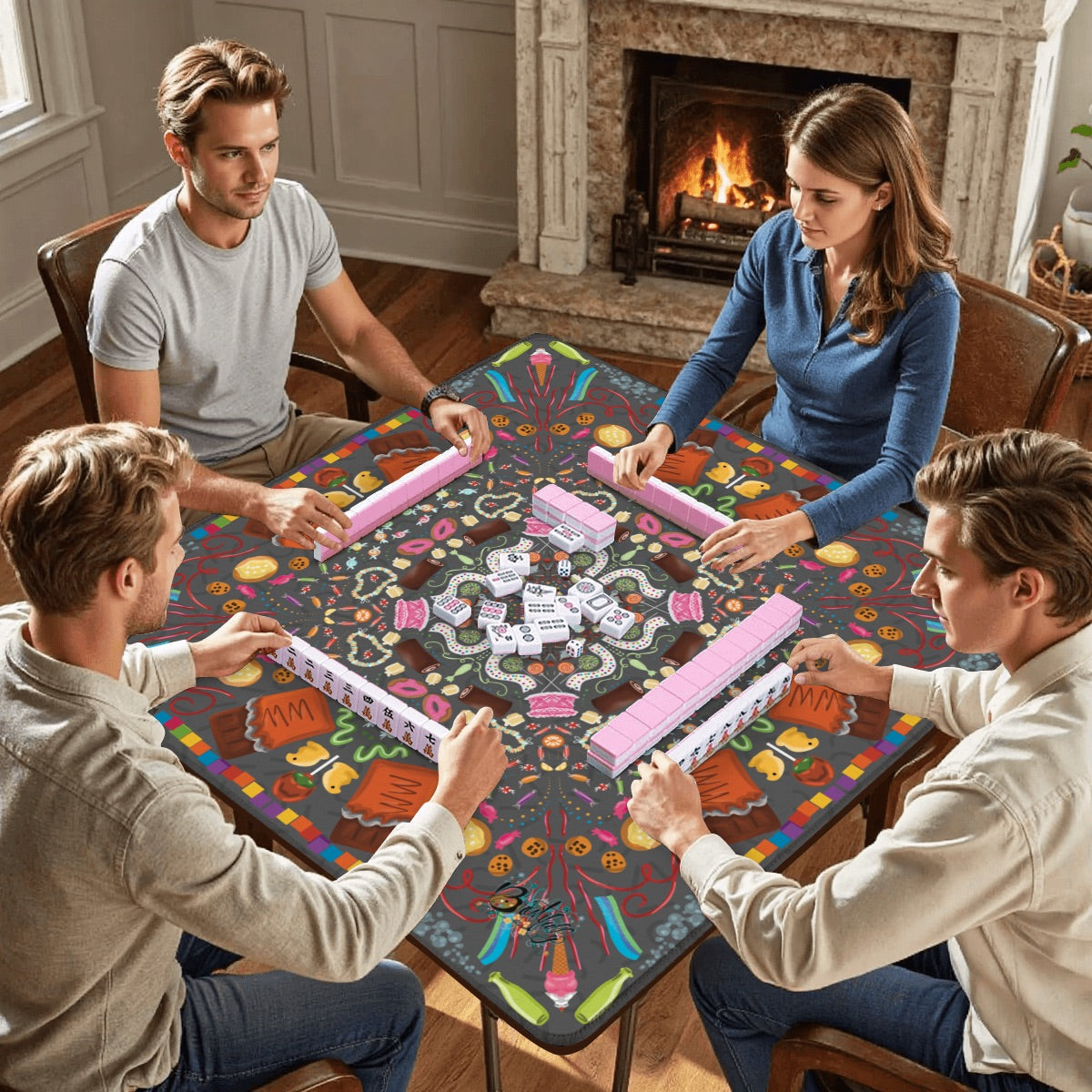 Candy is Dandy on Grey-Mahjong Mat 31.5"x31.5" (Ship Rolled up)