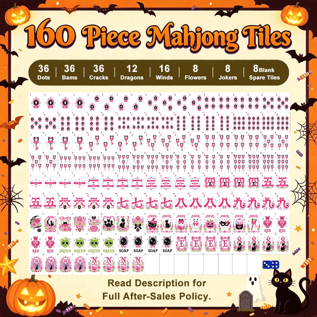 Witch's Familiar Pink & Purple abstract Halloween Mahjong Tiles