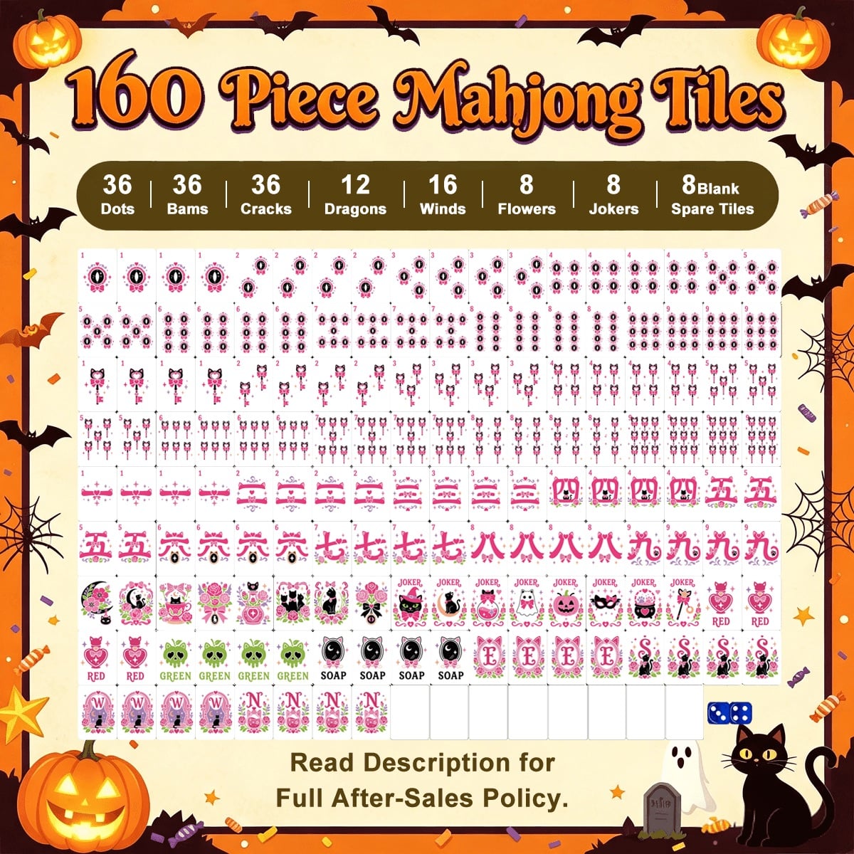 Witch's Familiar Halloween Mahjong Tiles Pink & Green abstract