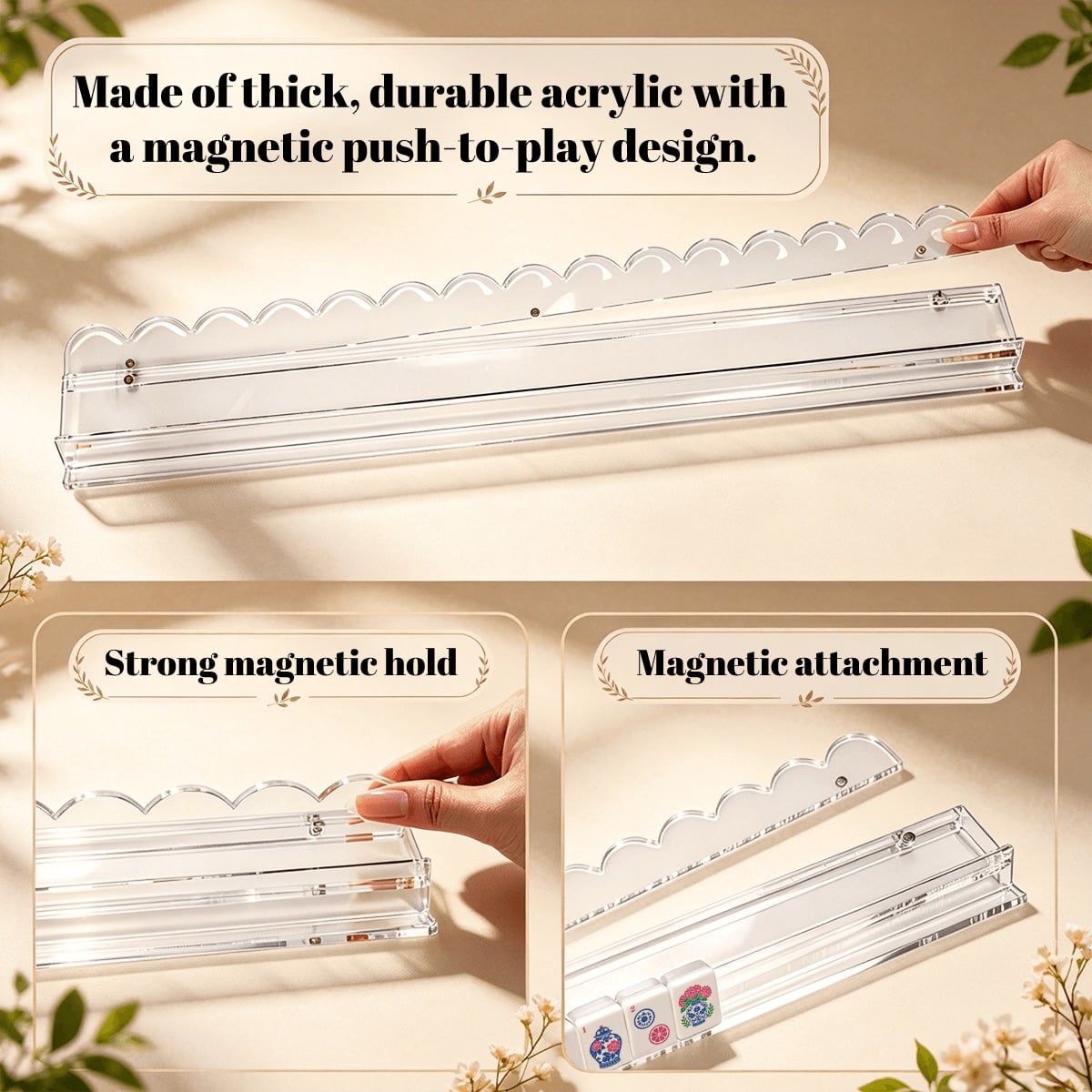 Extended Mahjong Rack Set of 4  Scalloped Magnetic Tile Pusher Choice of Pattern