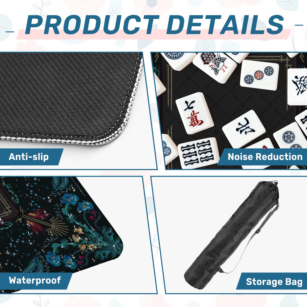 Roaring 20’s art deco mat-in Black Mahjong Mat 31.5"x31.5" (Ship Rolled up)