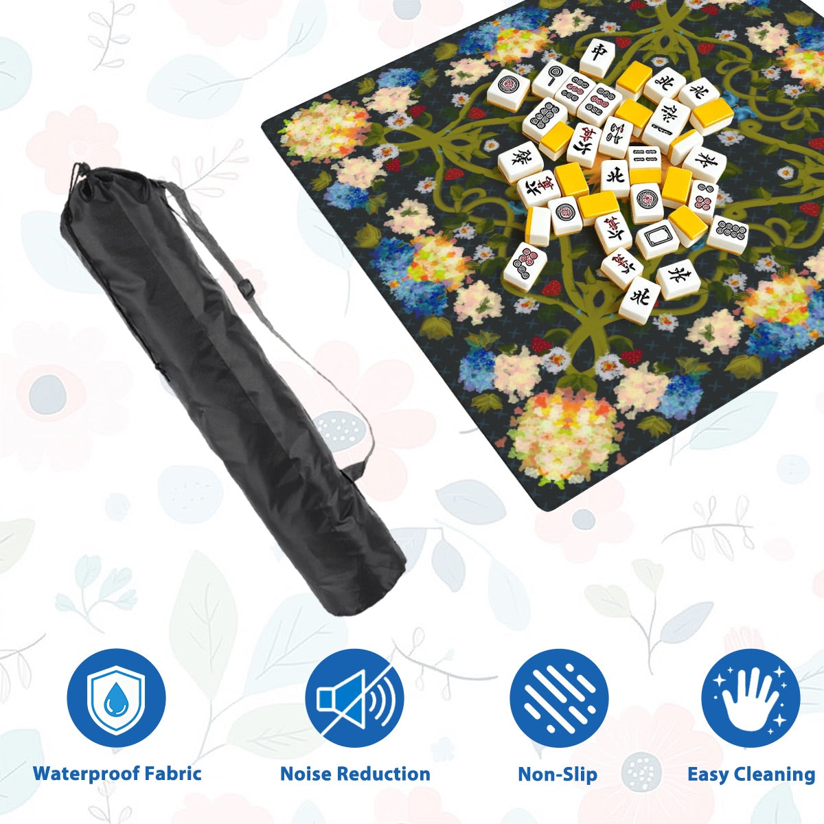 Mahjong Mat Sleek Surface Blue Sunflower
