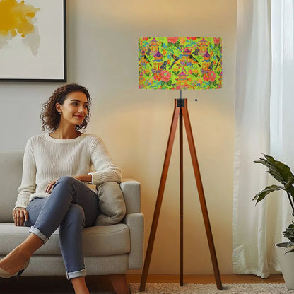 Tripod Floor Lamp (Made in USA)Birds and Pagodas