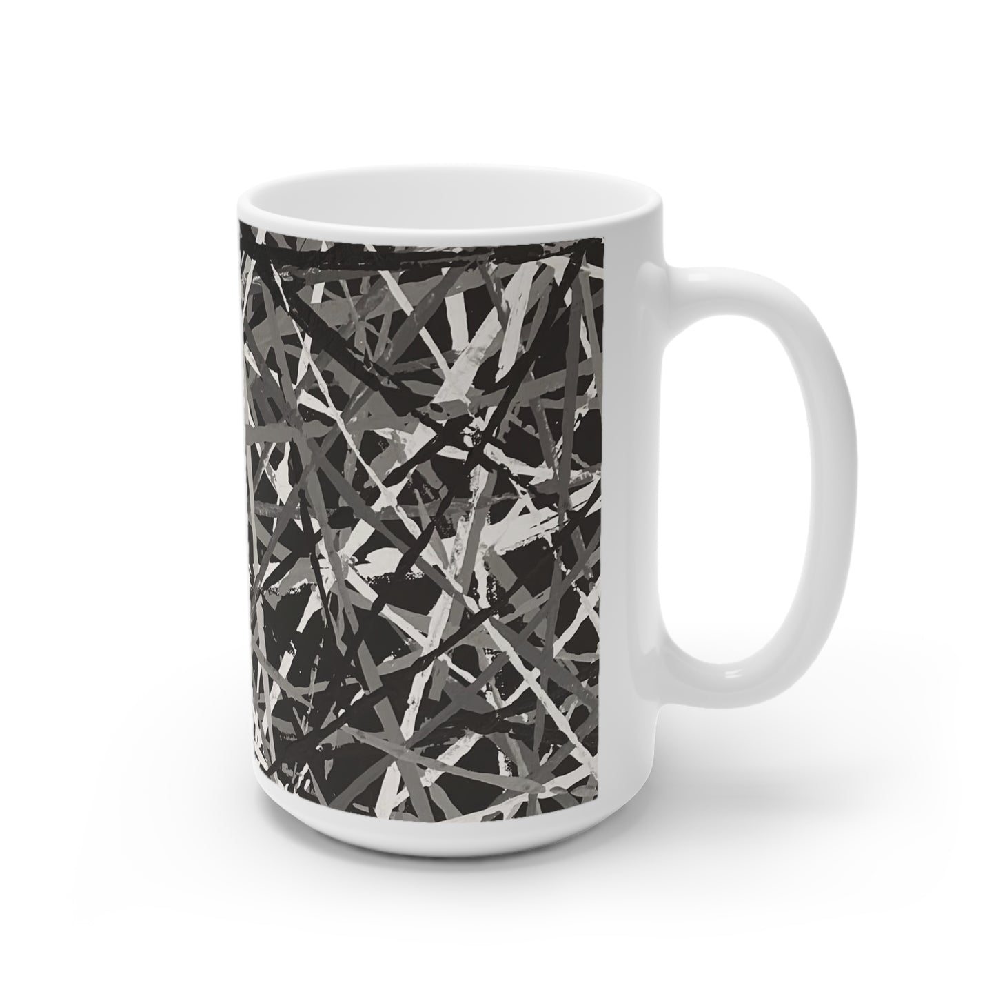 The Delamater Series -Abstract Black & Gray Splatter Ceramic Mug – Modern Scribble Pattern, 11oz/15oz