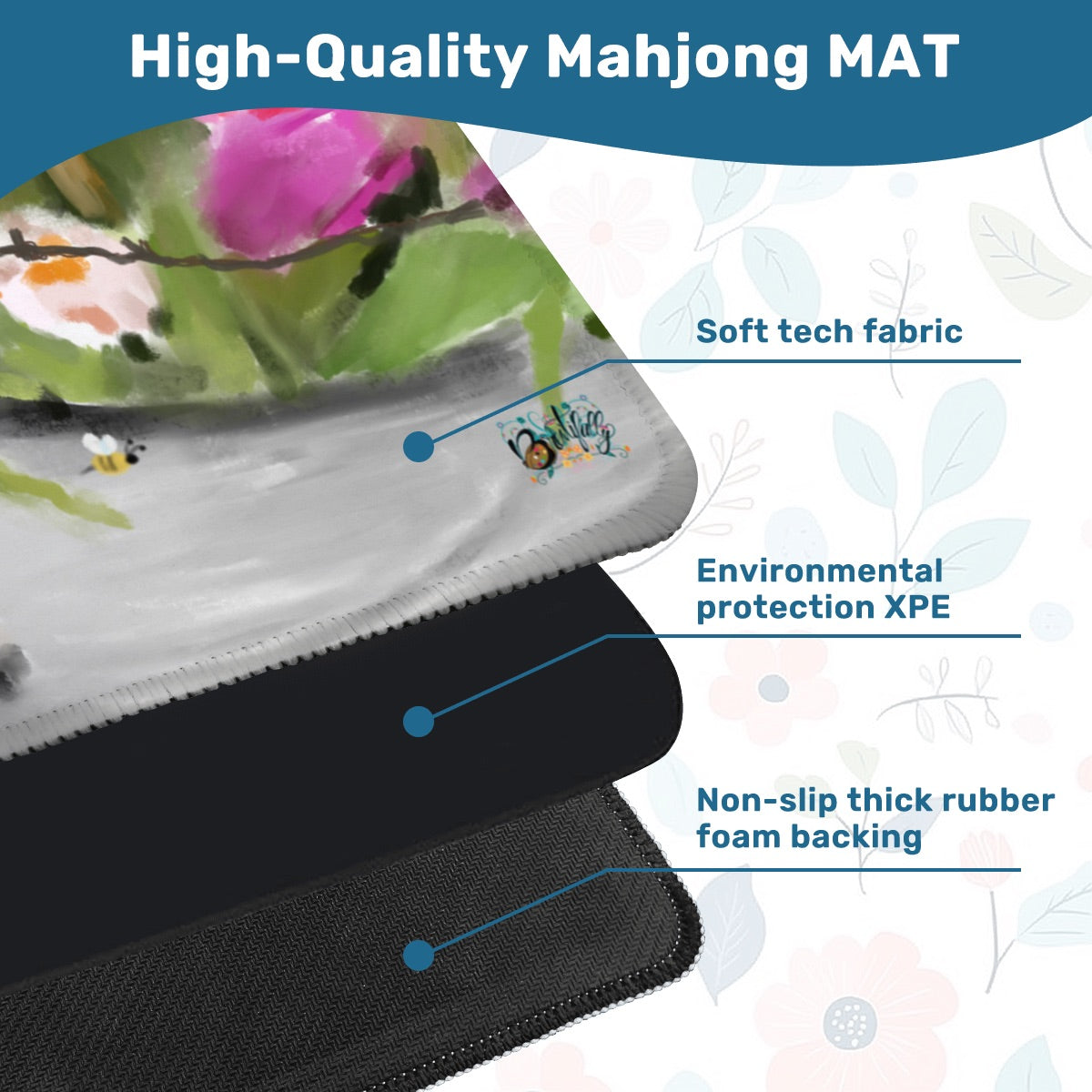 Mahjong Mat 33"x33" (Ship Rolled up) Hand painted tulips