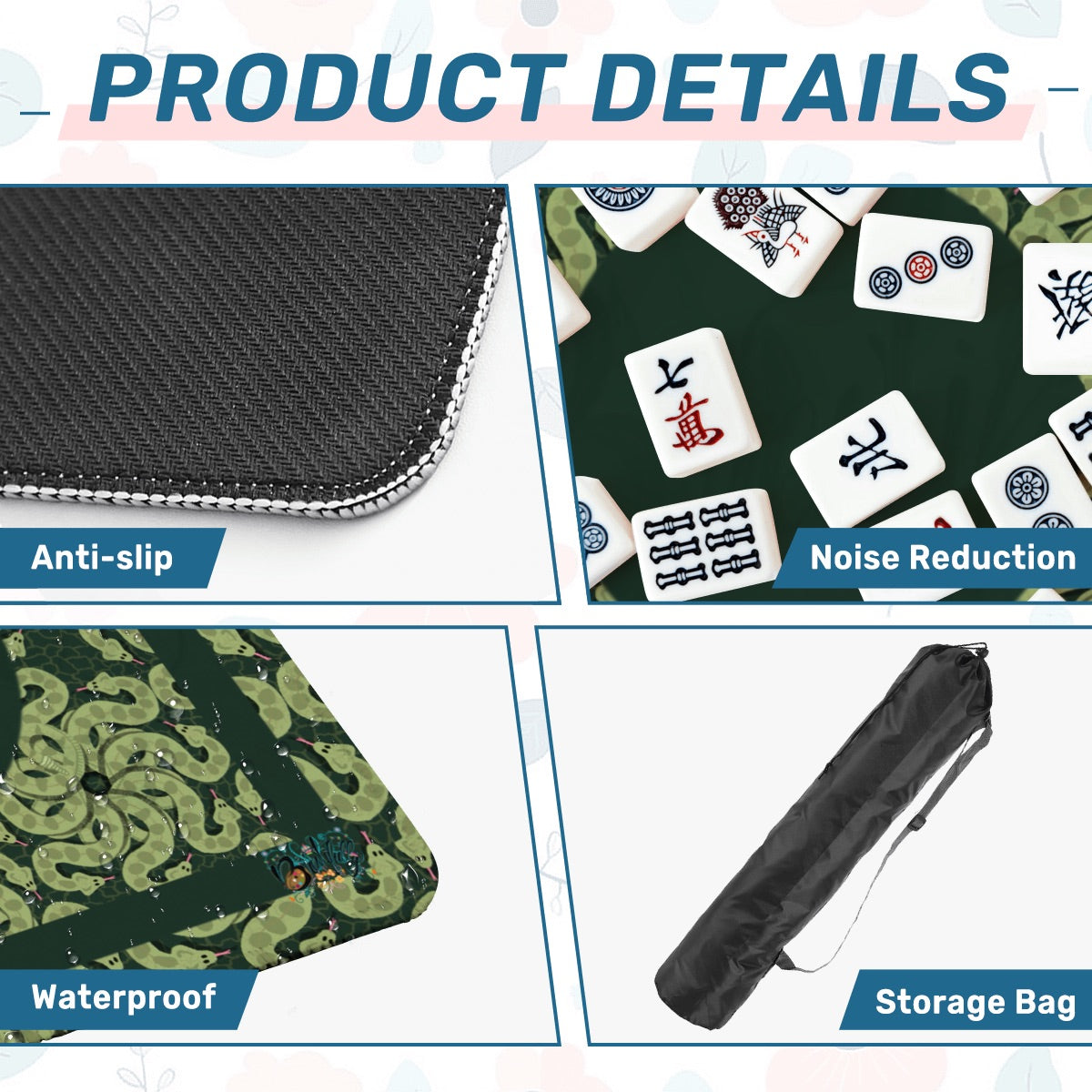 Green grass snake Custom Mahjong Mat 31.5"x31.5" (Ship Rolled up)