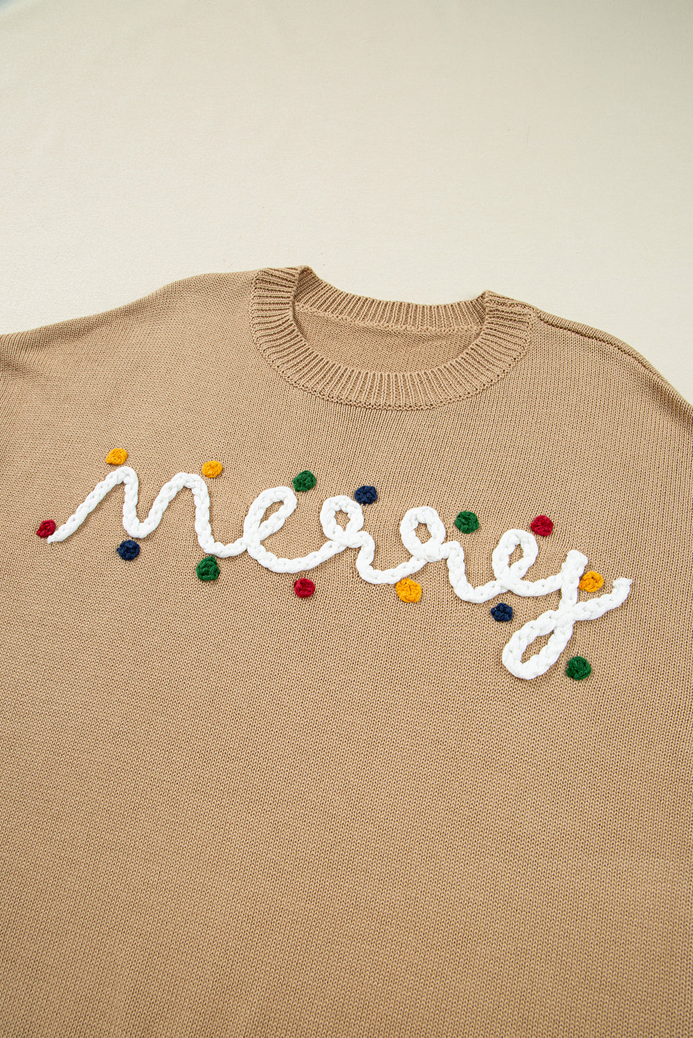 Smoke Gray Merry Colorful Dot Detail Christmas Dolman Sweater