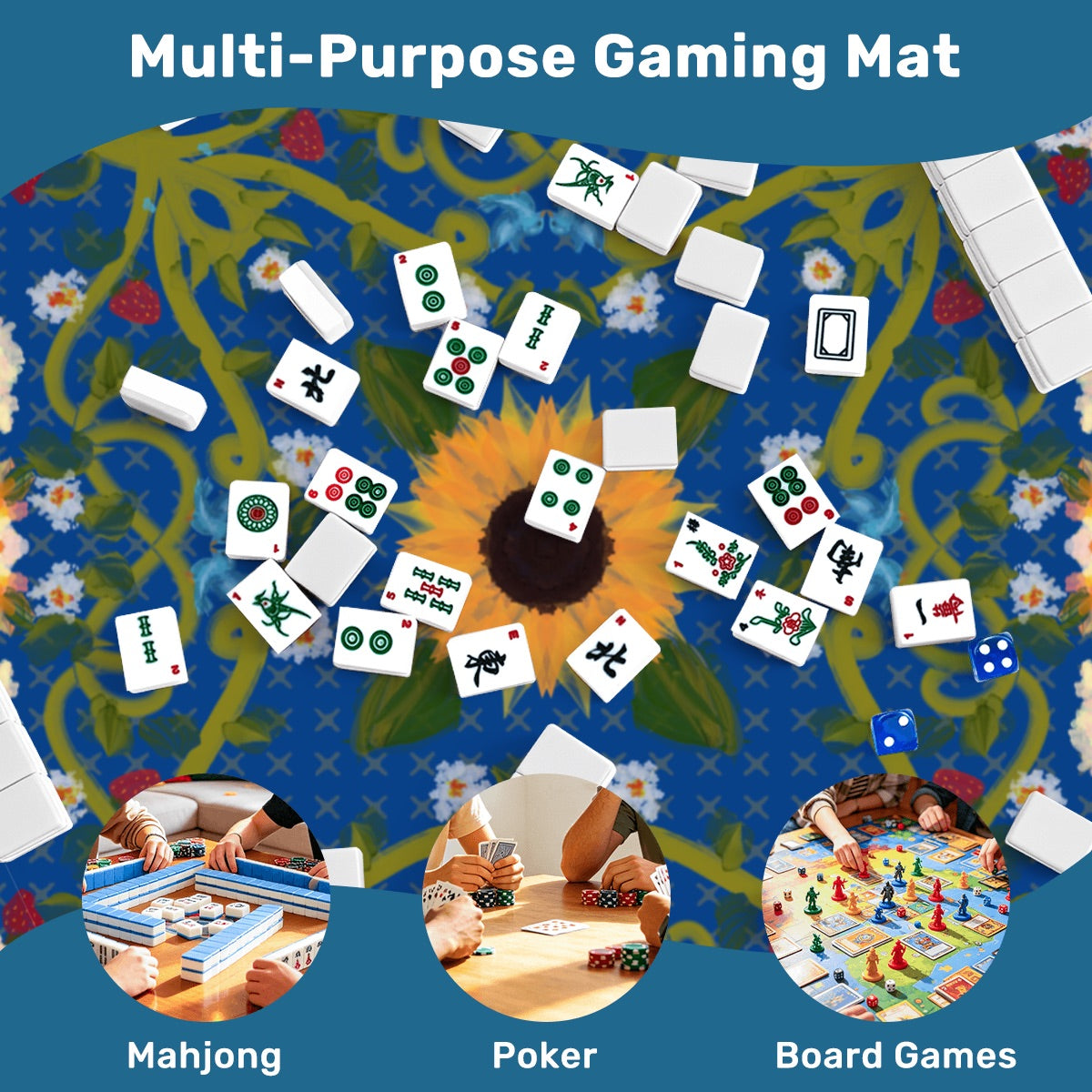 Mahjong Mat SleekSurface Blue sunflower