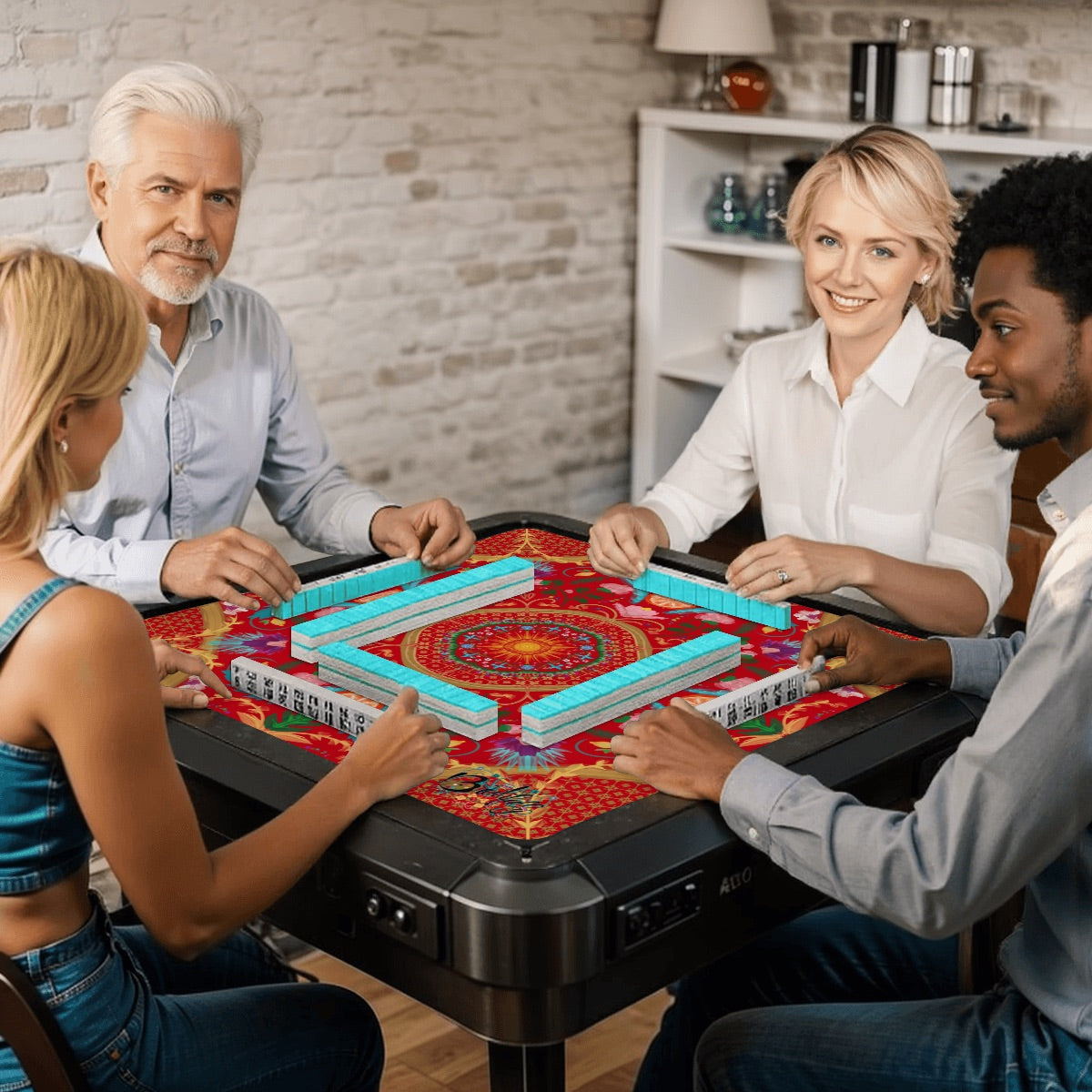 2026 Summer Design on Red-Mahjong Mat 31.5"x31.5" (Ship Rolled up)