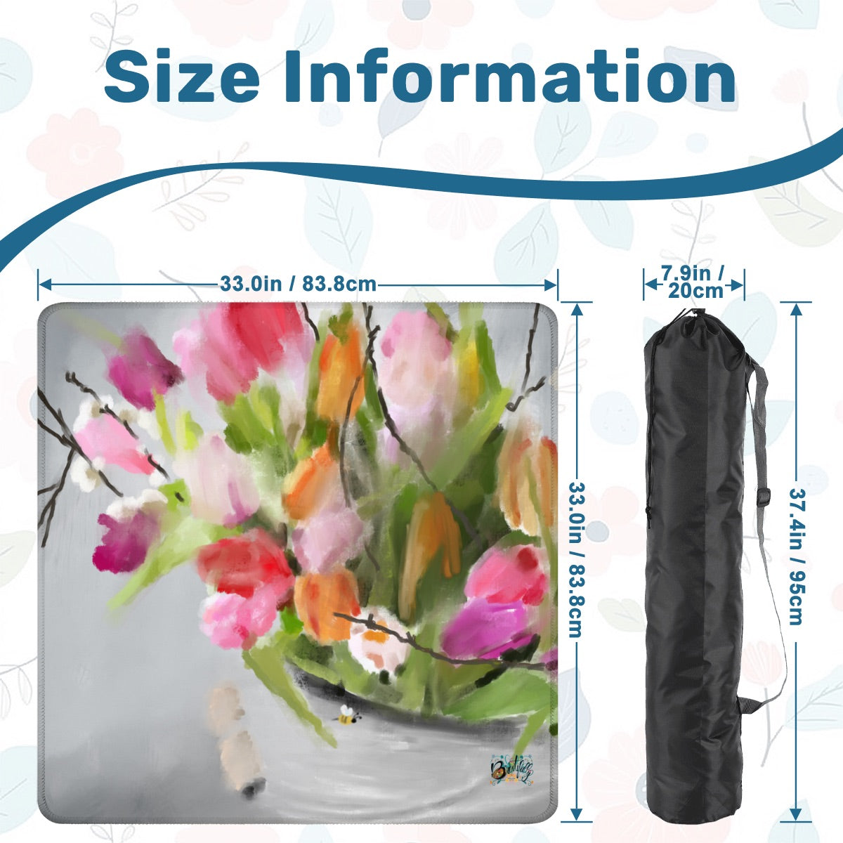 Mahjong Mat 33"x33" (Ship Rolled up) Hand painted tulips