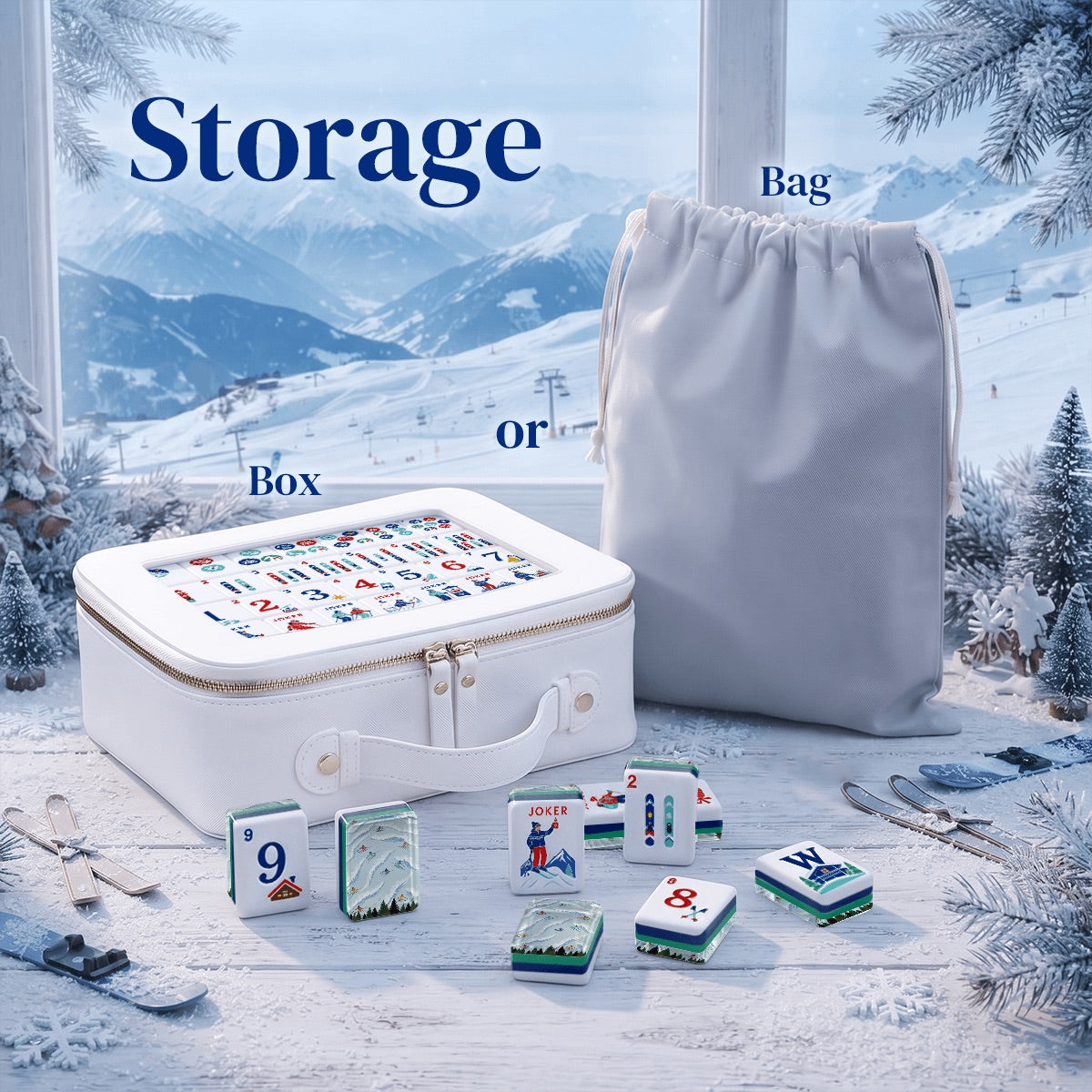 ApresSki Winter American Mahjong Tiles with skiers