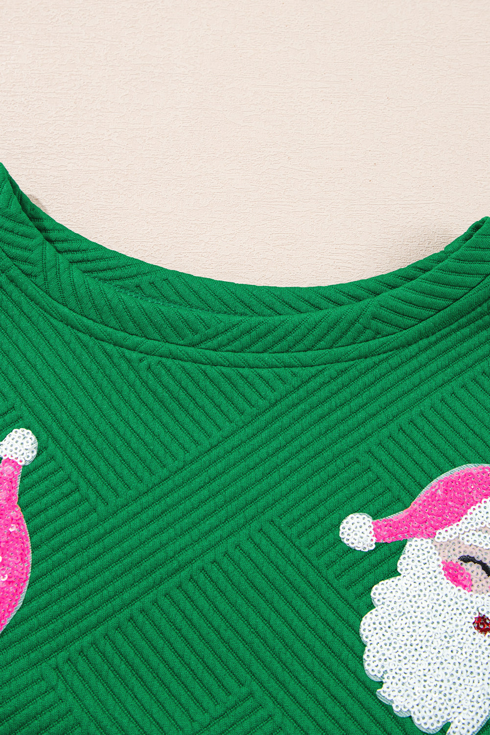 Green Santa Clause Pattern Textured Pullover and Shorts Casual Outfit