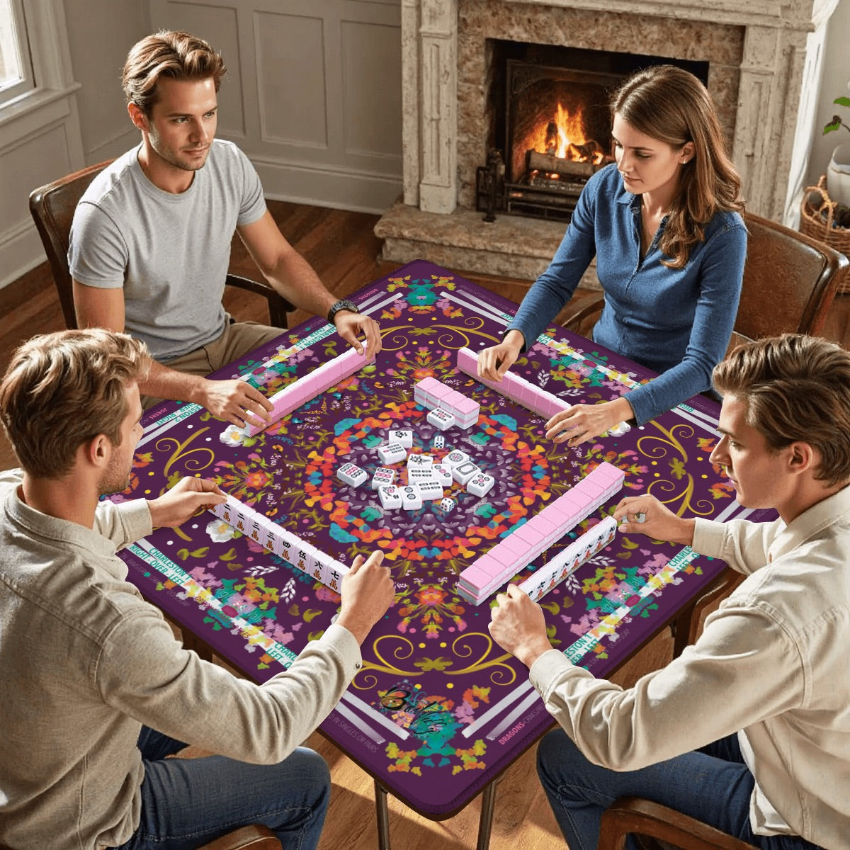 Mahjong Mat (Made in USA) Spring on Plum w instructions