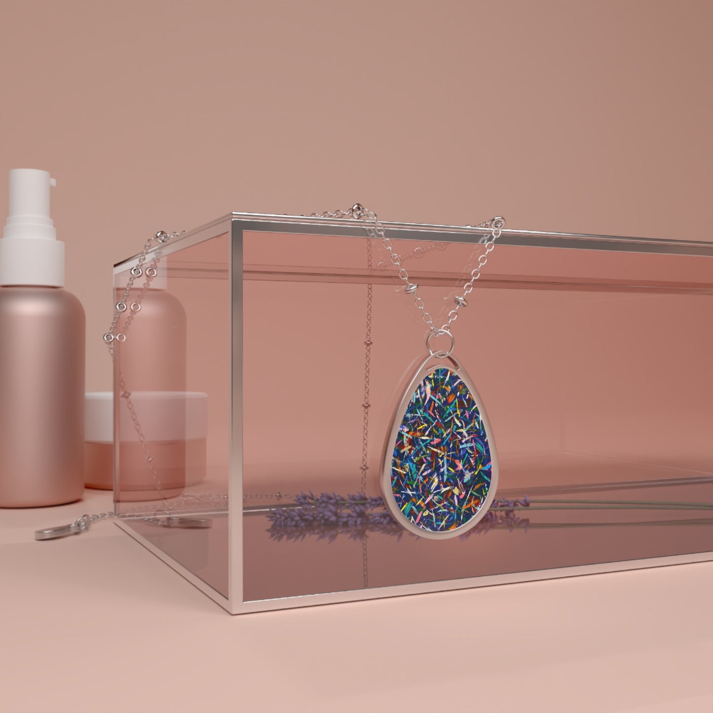 The Delemater Series -nSilver Teardrop Necklace — Colorful Confetti Resin Pendant