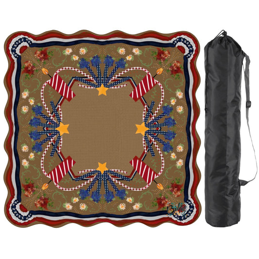 Scalloped Retro Patriotic Mahjong Mat 31.5"x31.5" (Ship Rolled up)