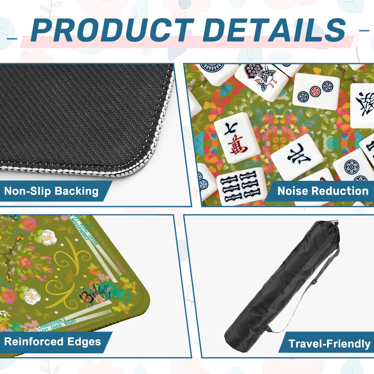 Mahjong Mat (Made in USA) Spring on Green w instructions