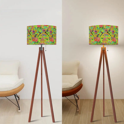 Tripod Floor Lamp (Made in USA)Birds and Pagodas