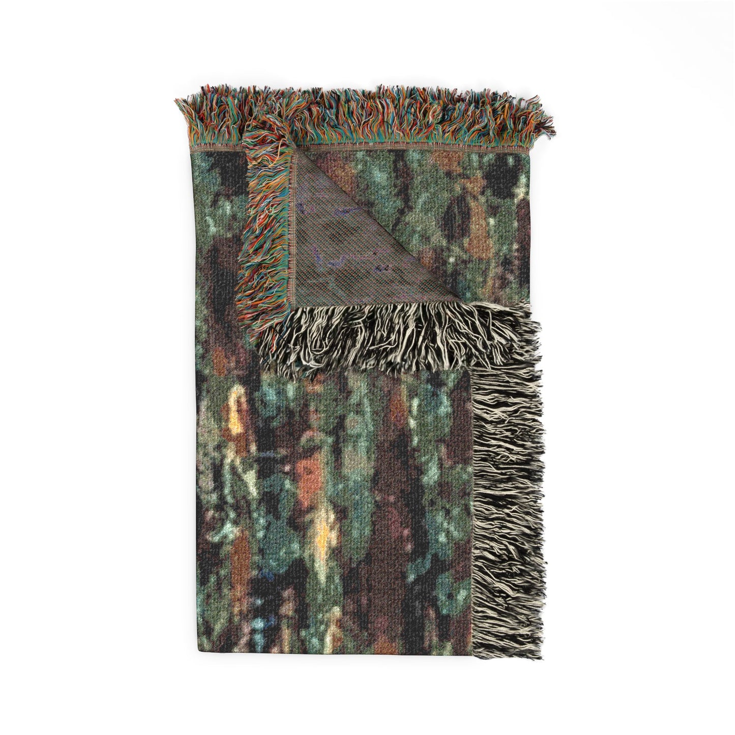 The Delamater Series- Abstract Pixel Art Woven Blanket — Colorful Green Mosaic Throw for Living Room & Bedroom