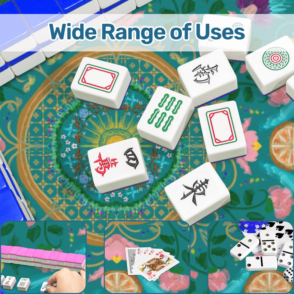 2026 Summer design on Teal-Mahjong Mat 31.5"x31.5" (Ship Rolled up)