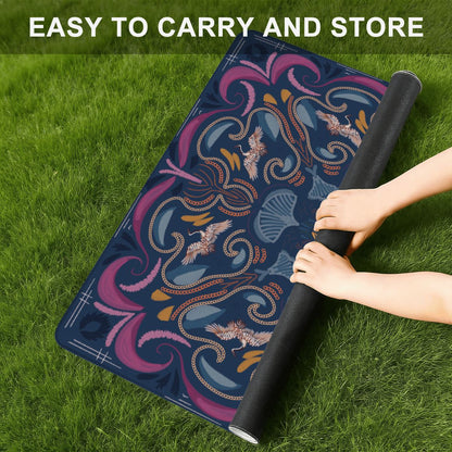 Stitched Heron-Navy Mini Travel Mahjong Mat 20.9"x20.9" (Ship Rolled up)