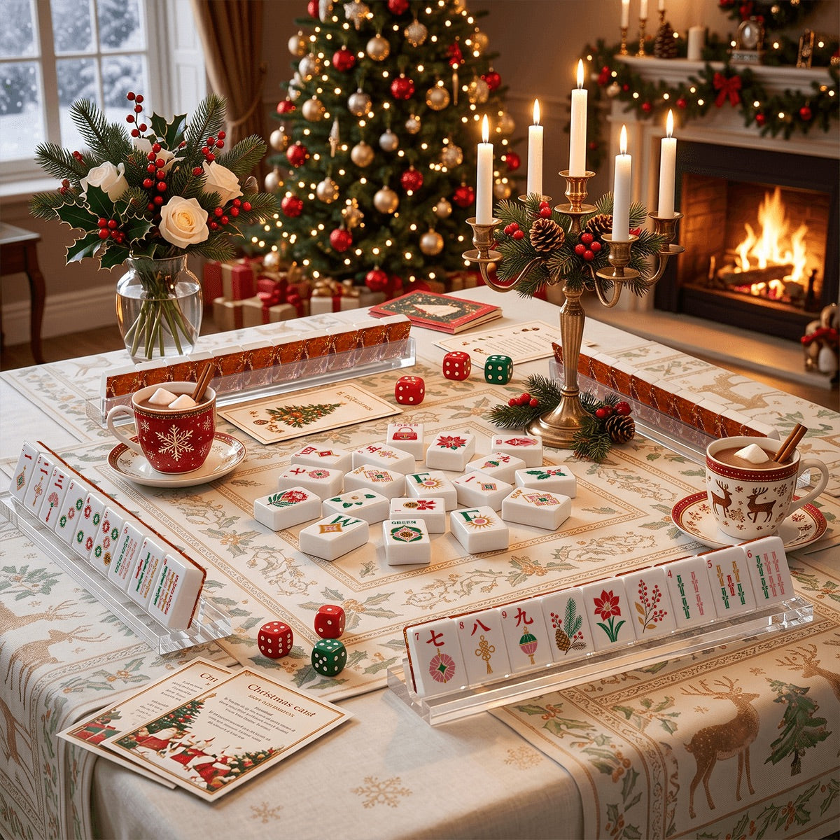 Geode Red Glam Holiday Christmas Mahjong Tiles