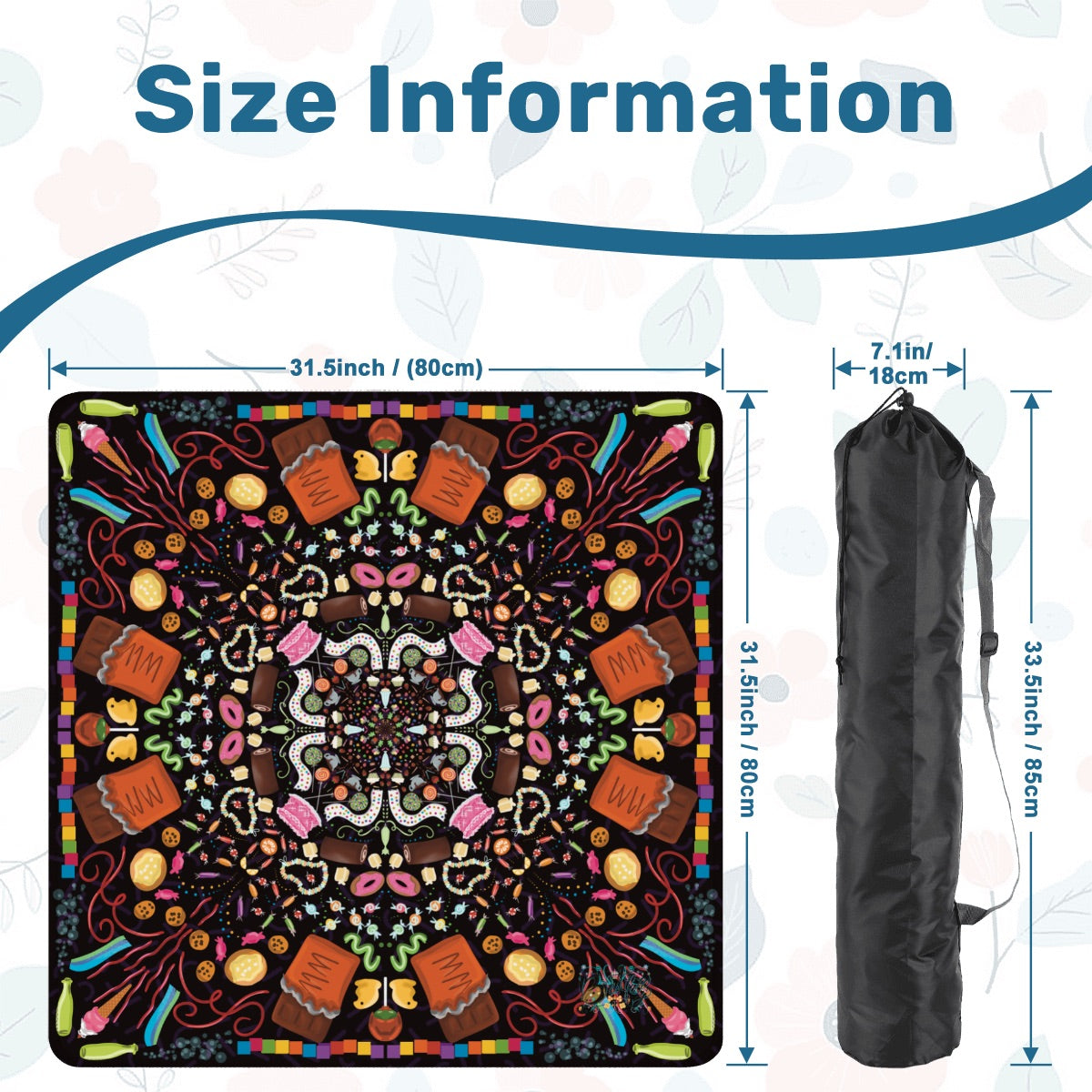 Candy is Dandy on Black-Mahjong Mat 31.5"x31.5" (Ship Rolled up)