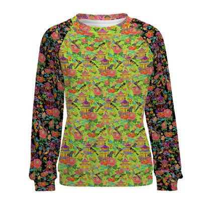 Raglan Crewneck Sweatshirts Women poppin pagoda multi