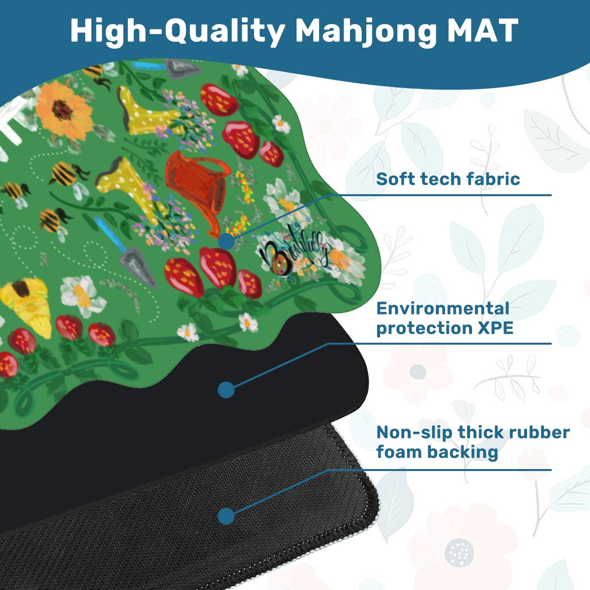 Strawberry Summer Season on Green - Scalloped Mahjong Mat 31.5"x31.5" (Ship Rolled up)