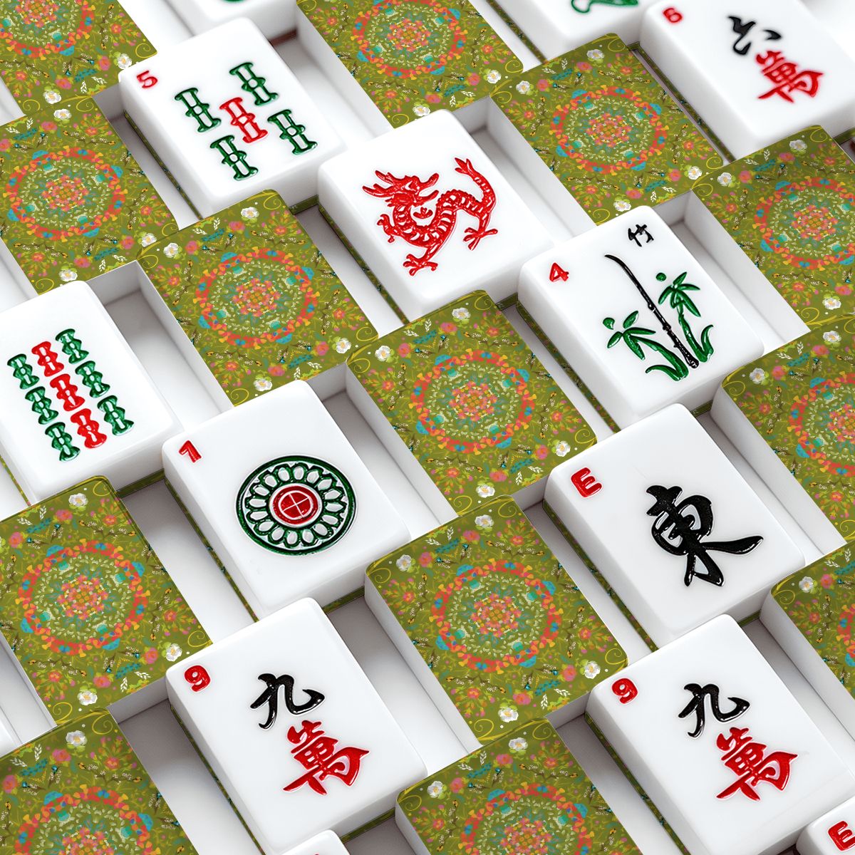 Spring on Green American Mahjong Tiles