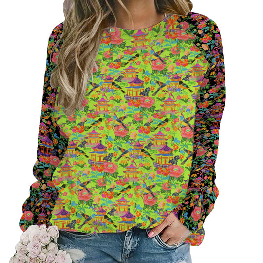 Raglan Crewneck Sweatshirts Women poppin pagoda multi