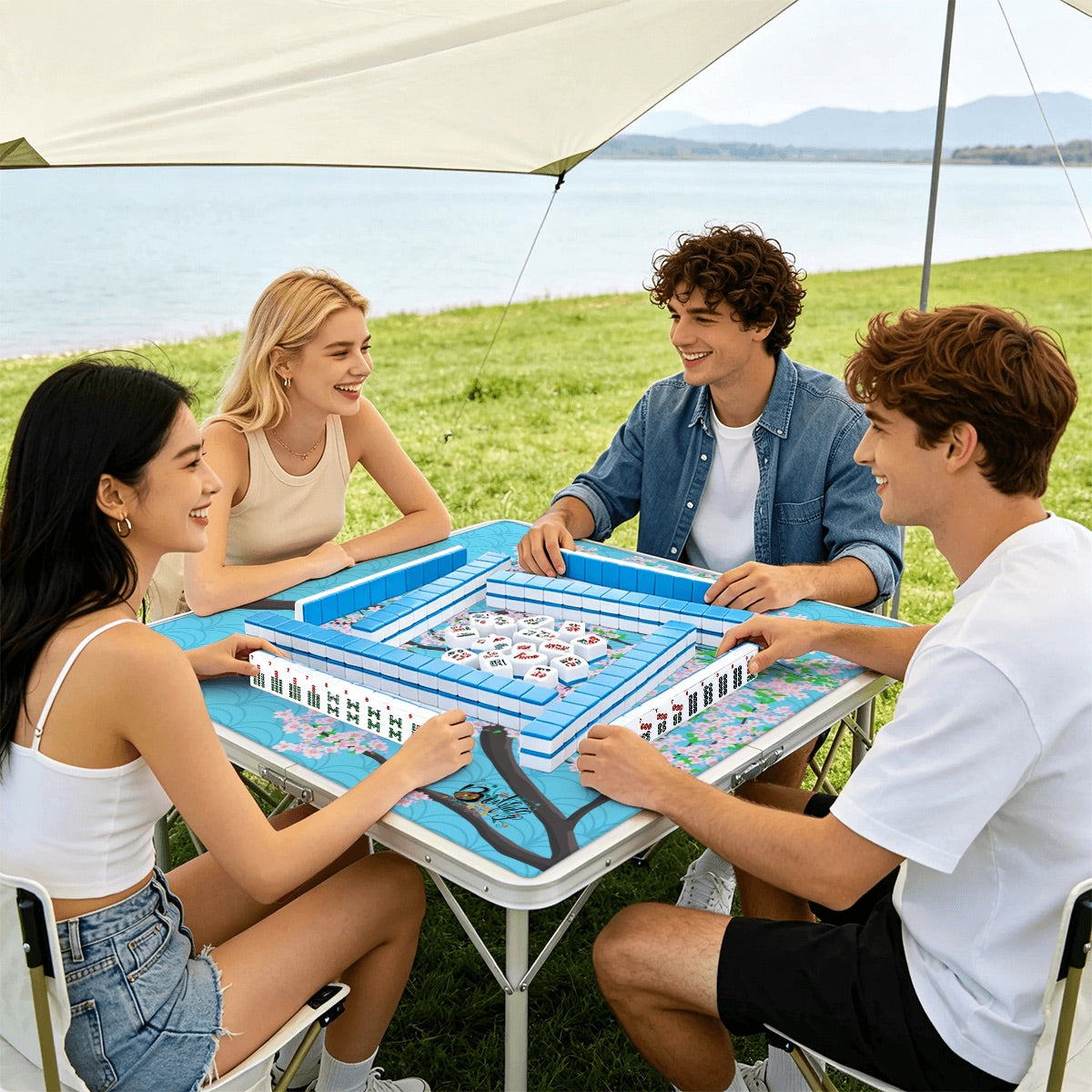 Mahjong Mat Sleek Surface Cherry Blossoms