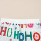 White Plus Size Christmas Ho Ho Ho Print Long Sleeve Top and Shorts Pajama Set