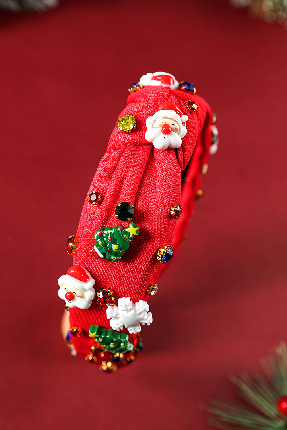 Fiery Red Cartoon Christmas Charm Rhinestone Knotted Headband