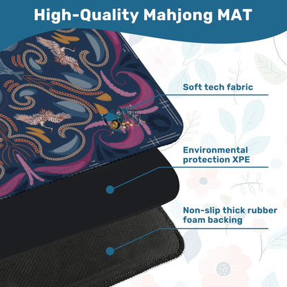 Stitched Heron-Navy Mini Travel Mahjong Mat 20.9"x20.9" (Ship Rolled up)