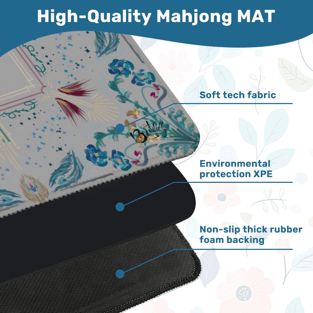 Roaring 20’s Dove Grey- Mini Travel Mahjong Mat 20.9"x20.9" (Ship Rolled up)