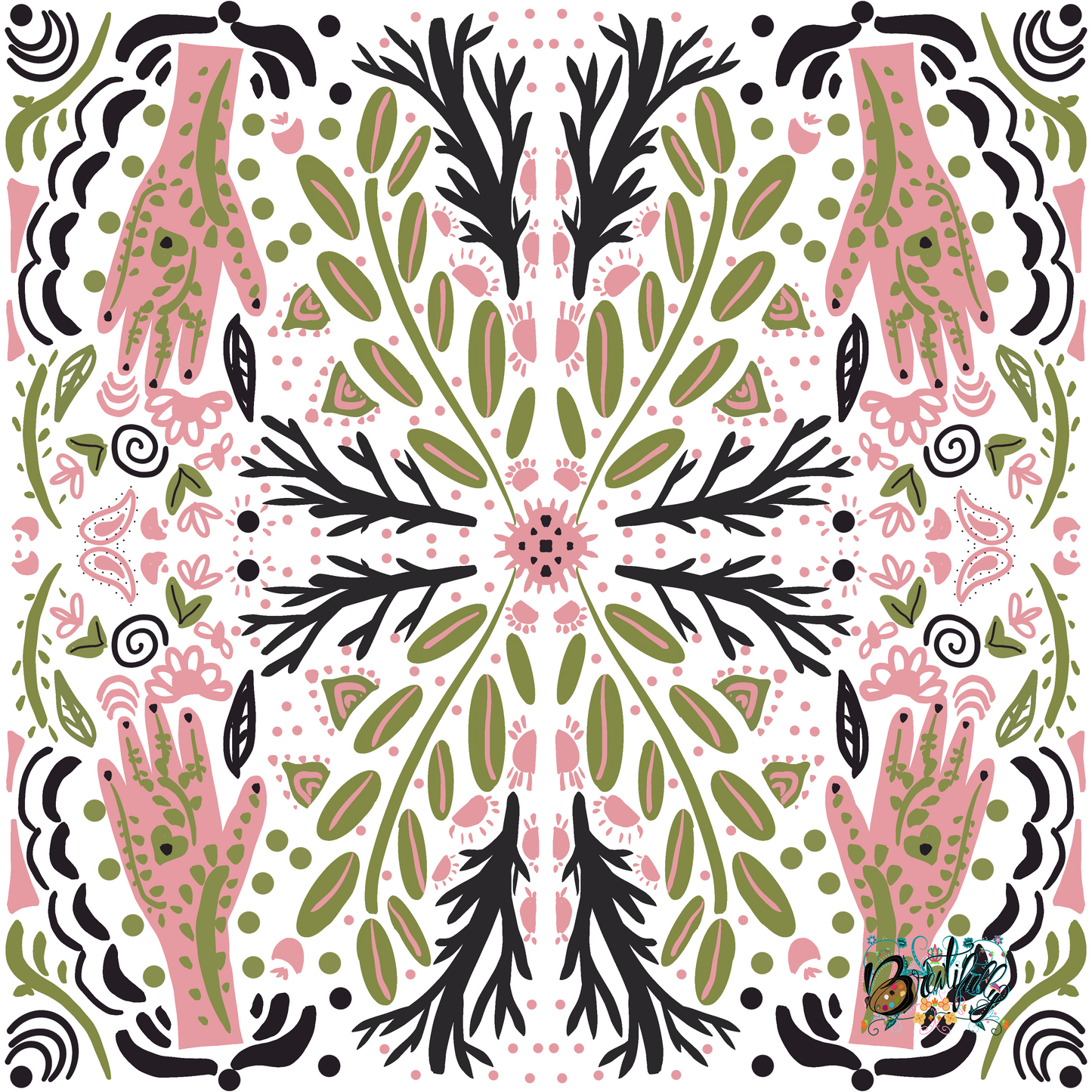 Folk art floral series - Mahjong Mat 31.5"x31.5" (Ship Rolled up)