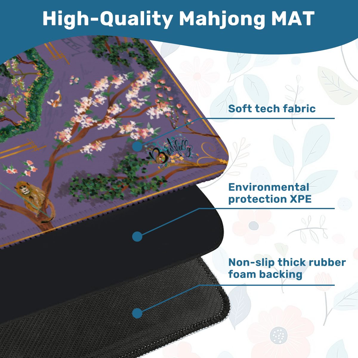 Chinoiserie Purple Mini travel Mahjong Mat 20.9"x20.9" (Ship Rolled up)