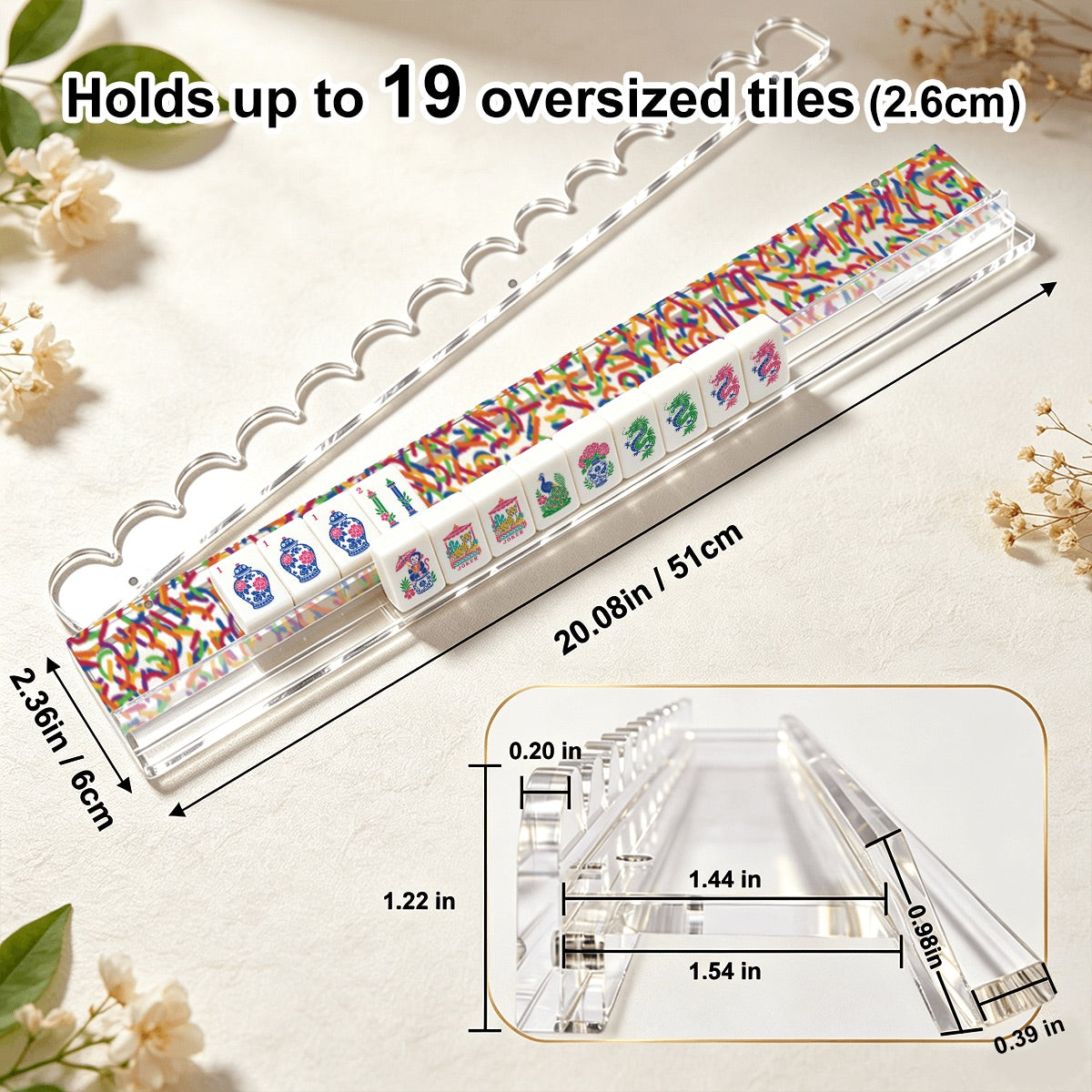 Extended Mahjong Rack Set of 4  Scalloped Magnetic Tile Pusher Choice of Pattern